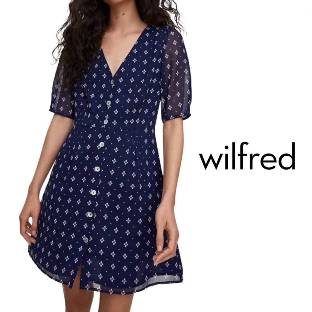 Wilfred Button Up Dress Navy/Magnolia Color - Size 8